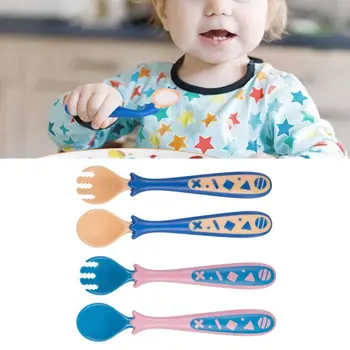 

Baby Feeding Spoon Fork Set Travel Safe Case Toddler Easy Grip Training Spoon