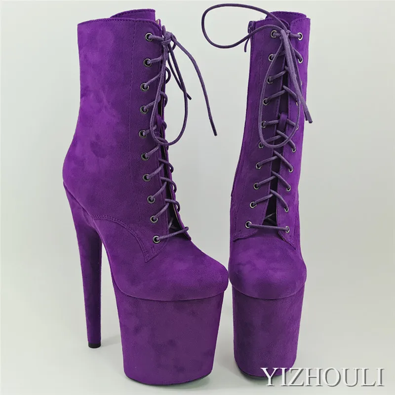 

Suede purple 20CM/8 inch pole dancing high heels, platform boots with closed toe stage show ankle boots