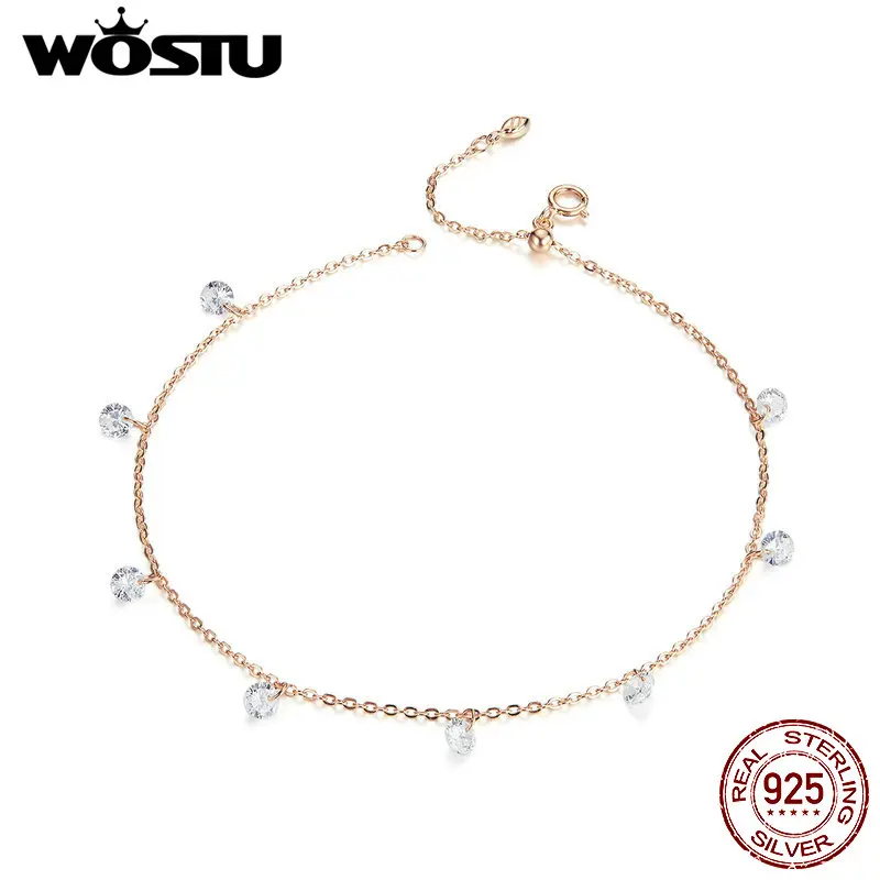 WOSTU тонкий 925 пробы блестящие цепочка на ногу для женщин девушки друг ног