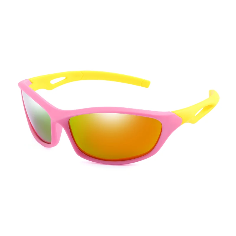 Брендовые дизайнерские детские солнцезащитные очки, Поляризационные детские очки для маленьких мальчиков и девочек, гибкие очки UV400 Oculos ciclismo - Цвет линз: Pink Orange