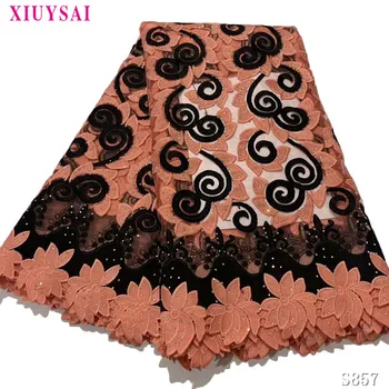 

African Mesh Lace Fabric With Stones 3D Applique Milk Silk Lace Soft French Lace Fabric For Wedding Party S857