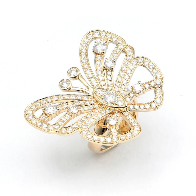 EDI Butterfly Moissanites Gold Ring Real AU585 14k Yellow Gold 2.8ct Carat D/VVS Lab Grown Diamond Moissanites Ring For Women