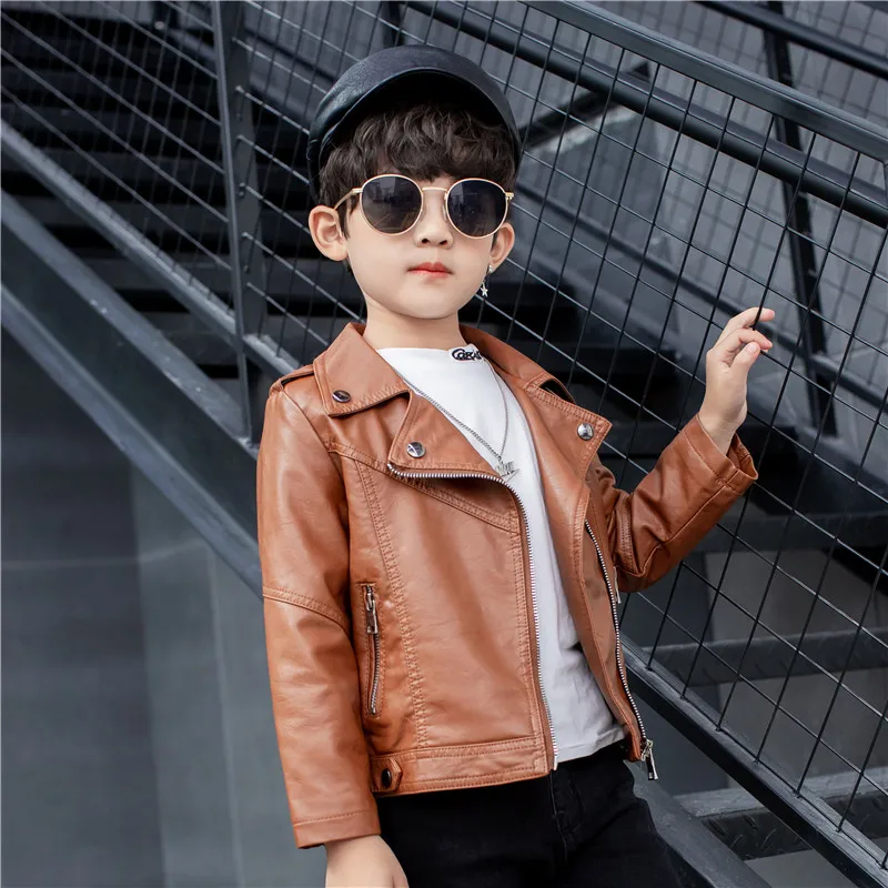 Fashion Kids Jackets For Boys Korean Teenage Solid Color Leather Coats ...