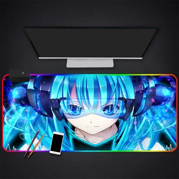 

Anime Girl RGB Gaming Mouse Pad Gamer Computer Mousepad Backlit Mause Large Desk Keyboard LED Mice Mat