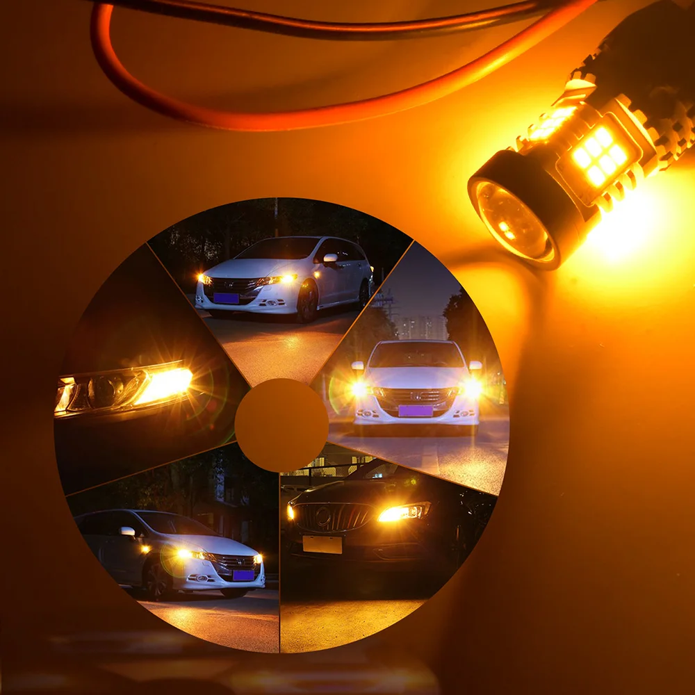 OXILAM-   ÷  ñ׳ , T20 7440 WY21W W21W LED  Canbus 3020 SMD ڵ  2200K ڹ ο 12V, 2 
