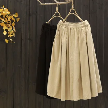 

7300 New Spring Women Skirt Mori Girl Corduroy High Waist Solid Color Casual Loose Skirts Women
