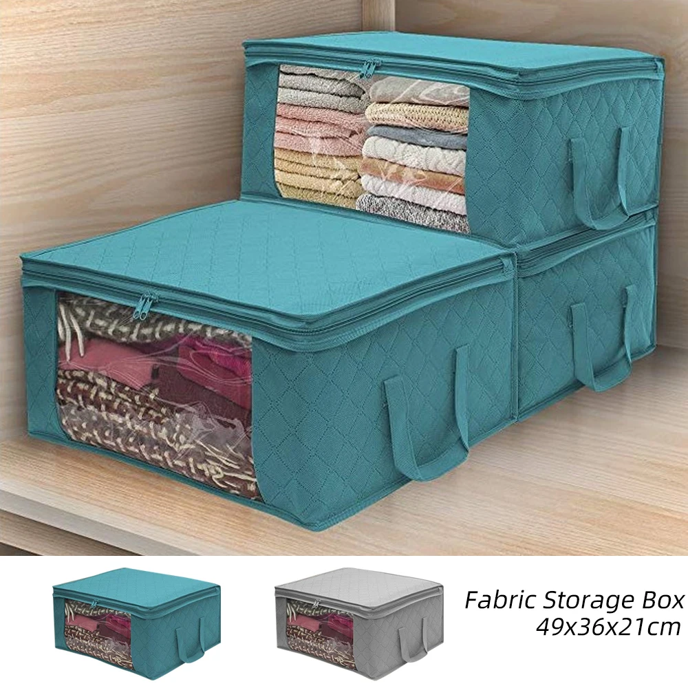 Folding Clothing Storage Box Non Woven Fabric Clothes Organizer Basket With Handles Clear Window Zipper Bag | Дом и сад