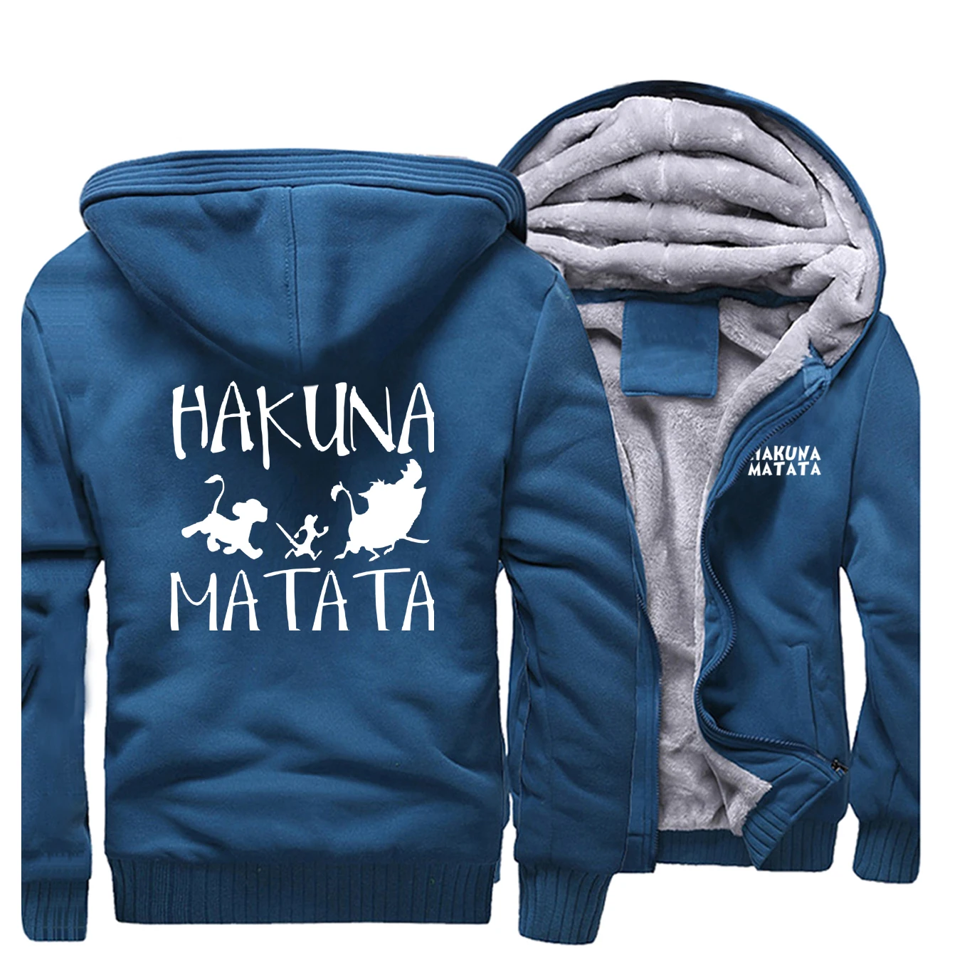 HAKUNA MATATA, Мужское пальто на молнии, зимняя уличная одежда, брендовые толстовки с капюшоном для мужчин, Король Лев, Мужская персонализированная одежда, мужские топы - Цвет: Lake Blue 1