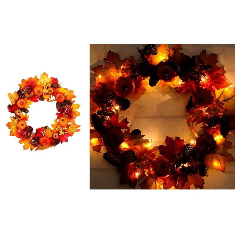 

HLZS-45Cm Pumpkin Wreath Front Door Display Garland Wall Window Spooky Halloween Christmas Home Decor Thanksgiving Festive Decor