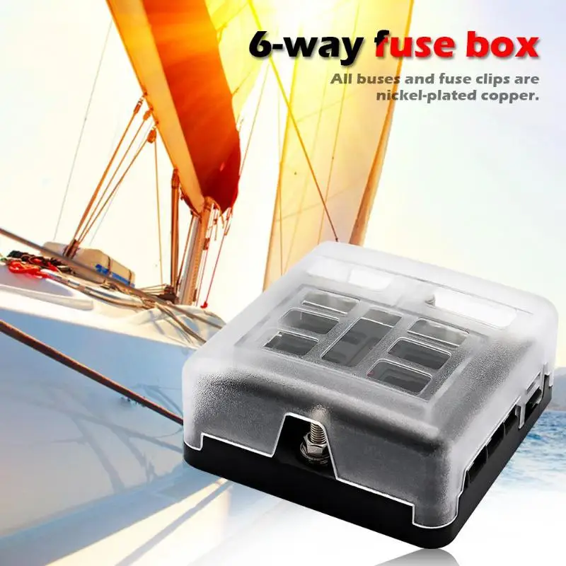 32V Plastic Cover Fuse Box Holder M5 Stud LED Warning Kits 6 Ways Blade Block Corrosion Resistance Optimum Conductivity