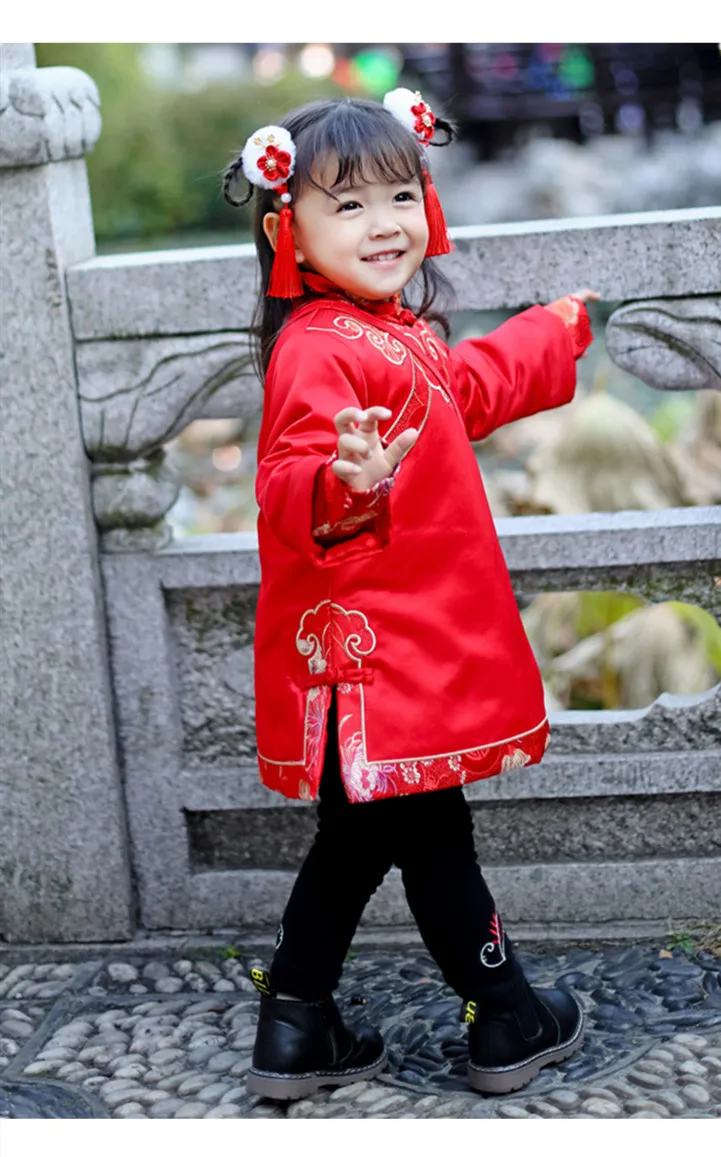 Hanfu/платье в китайском стиле Детский костюм в стиле Тан Новогодняя одежда для маленьких девочек традиционная китайская одежда для женщин и мужчин, зимняя плотная одежда в стиле Ципао
