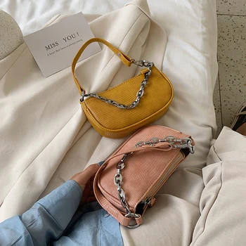 

2020 Summer Black PU Leather Small Armpit Bags for Women Thick Candy Color Chain Shoulder Handbags Crossbody Travel Hand Bag