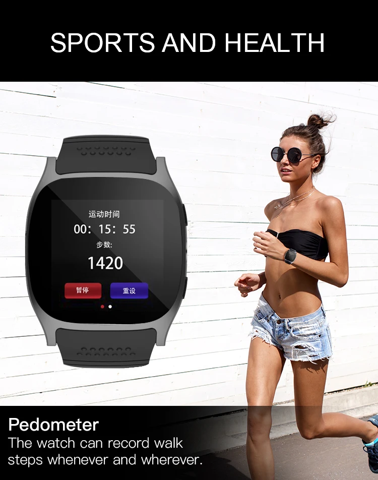 T8 Смарт часы Модные Бизнес Спорт Музыка 1,5" ips HD экран sim-карта камера Bluetooth соединение синхронизация браслет умные часы