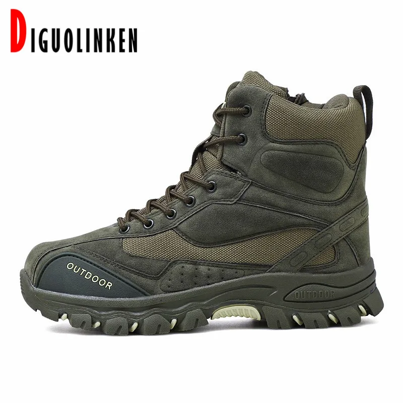 Fashion Military Combat Boots Men Leather Shoes Army Tactical Military Boots Men Camping Army Hunting Ankle Winter Work 12 Green