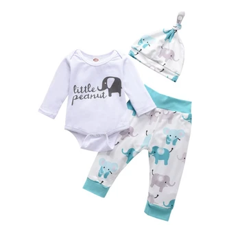 

Baby Boy Girl Clothes Long Sleeve Cartoon Letters Print Romper Tops Trousers Hat Outfits Clothes