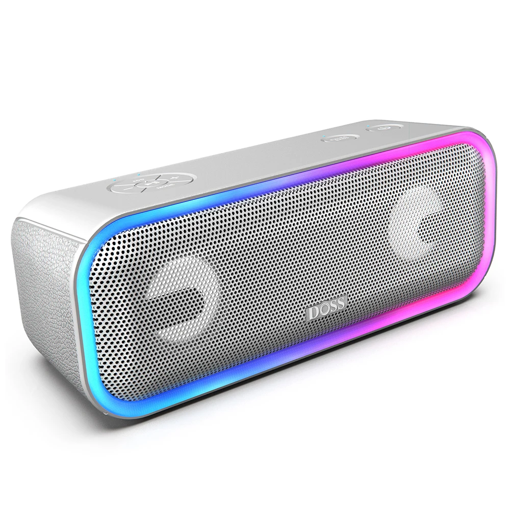 Silver DOSS BT20 Bluetooth динамик DSP технология мощный бас стерео звук коробка динамик водонепроницаемый микрофон Поддержка громкой связи светодиодный - Цвет: Silver