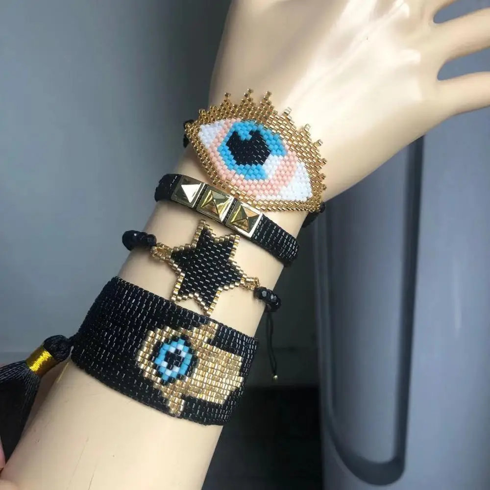 S-T0001 SHINUSBOHO женский браслет MIYUKI Pulseras Mujer череп звезда браслет Delicas miyuki ювелирные изделия черные заклепки ручной работы подарок прямой mai - Окраска металла: S-T0001