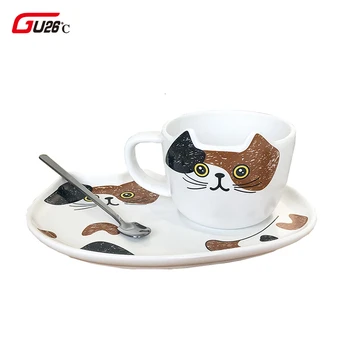 200 мл Милая керамическая кофейная чашка с рисунком Китти, набор посуды с ложкой, кофейная панель, милая кружка, чашка для десерта, чашка Марка...