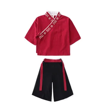 

Chinese Traditional Hanfu Embroidery Clothing For Girls Children Tang Suit Tops Pant Ancient Oriental Boy Kung Fu Clothing Party