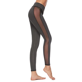 

Women 2020 Fitness Leggings Contrast Color Mesh Stripes Stitching Sexy Fitness Leggings High Waist Ankle-Length Mesh legging