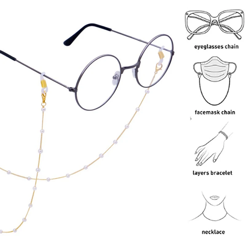 Women Eyeglass Chain Plastic Bead Heart Color Crystal Charm Eyewear Retainer Reading Glasses Holder Strap Mask Hanging Rope