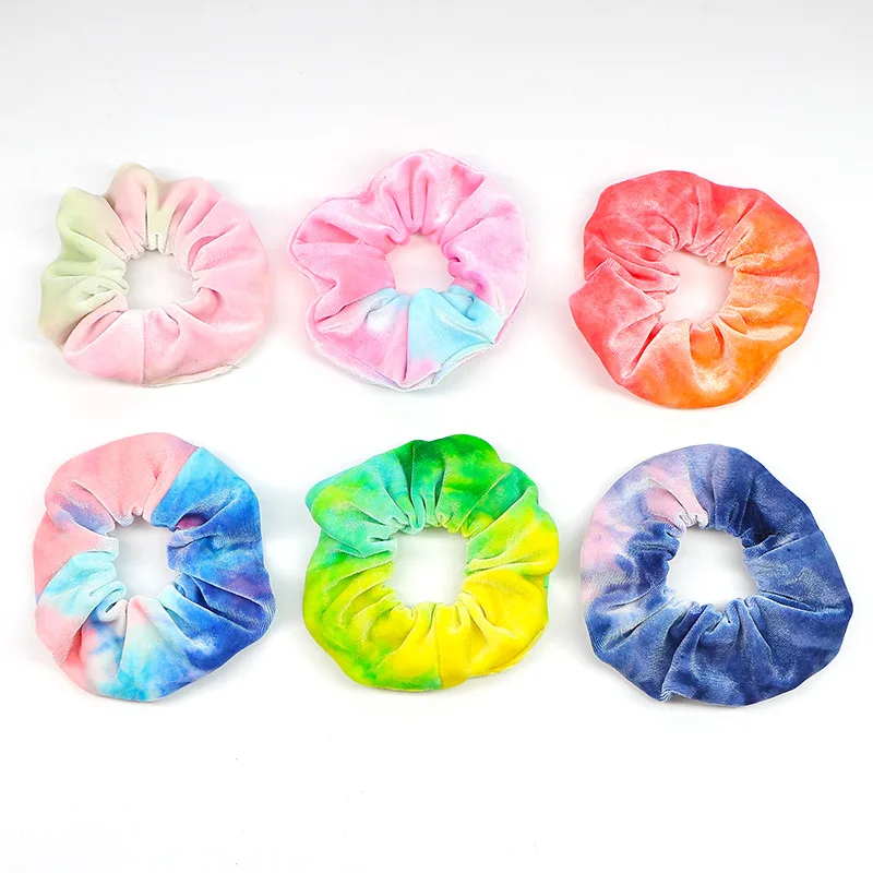 

1 PC Rainbow Soft Velvet Scrunchies Tie-dye Elastic HairBands Ponytail Holder Hair Ring Rope Rubber Band For Women Girls