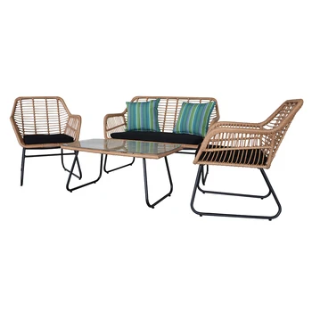 

4pcs Outdoor Wicker Rattan Chair Patio Furniture Set with Table Cushions Tan Set