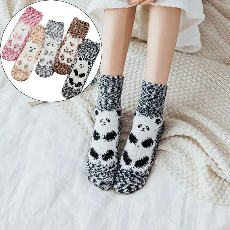 

Short Socks Hosiery Women Velvet Sock Fashion Cute Korean Winter Warm Sleep Animal Printing Socks Coral Cartoon Floor Socks