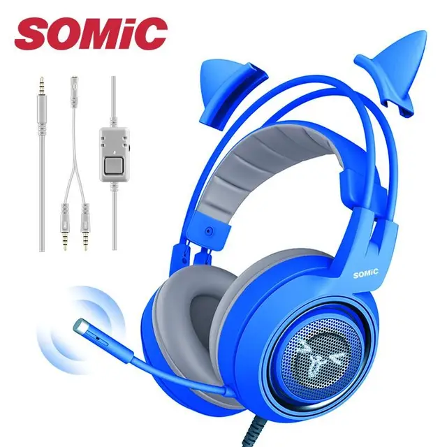 SOMIC G951s PS4 Pink Cat Ear Noise Cancelling Headphones  Plug Girl  Kids Gaming Headset with Microphone for Phone/Laptop - AliExpress Consumer  Electronics