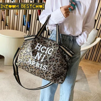 

Casual Women Bling Sequins Shoulder Bags Big Capacity Female Handbag for Lady Travel Large Tote Letter Printed Crossbody Bags