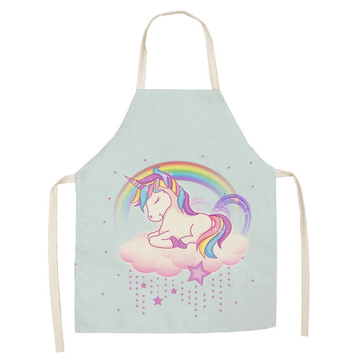 1Pcs Kitchen Apron Cartoon Unicorn Music Printed Sleeveless Cotton Linen Aprons for Men Women Home Cleaning Tools WQTF01