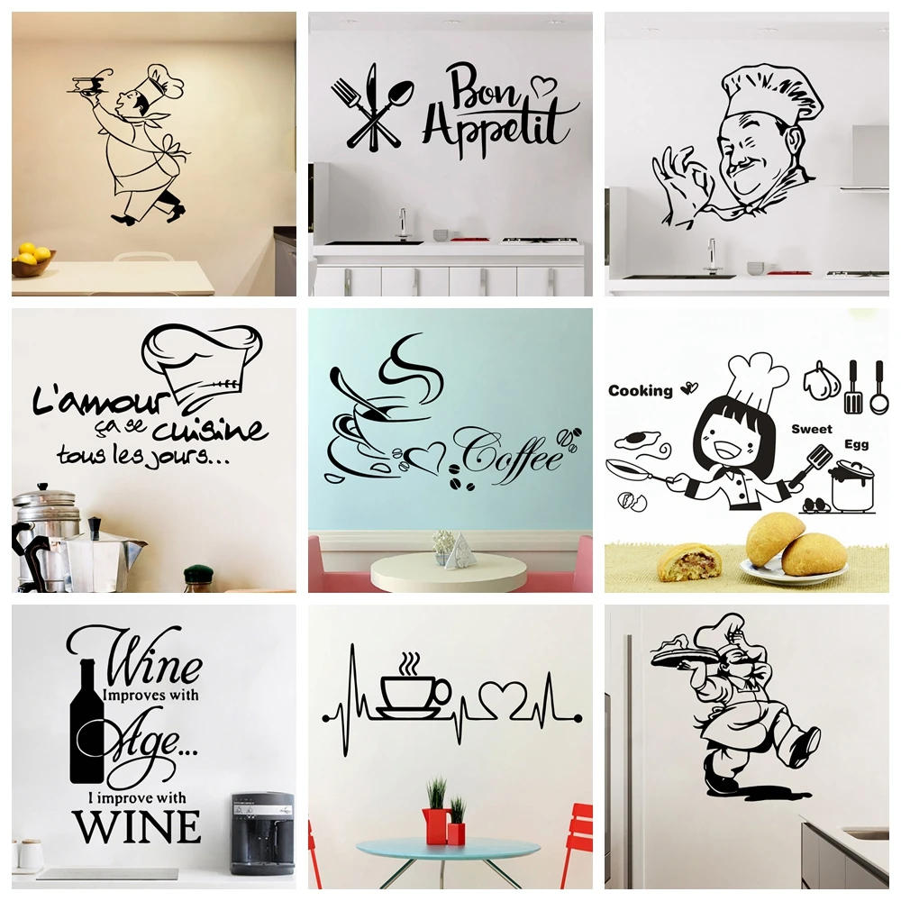 Kitchen cafe Vinyl Wall Sticker For Home Decor restaurant Decoration Cuisine/Wine/Coffee Self-adhesive wallpaper Autocollant