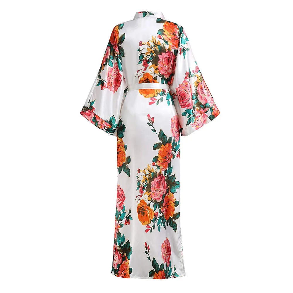 Футболка с коротким рукавом длинное китайское женское кимоно платье неглиже принт цветок Новинка ночная рубашка халат v-образный вырез ночное белье халат