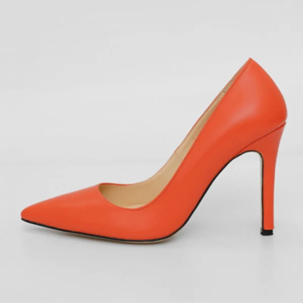 Женская обувь на высоком каблуке; Брендовые женские туфли-лодочки; Офисная Женская рабочая обувь с острым носком; сезон осень-весна; женская обувь; большие размеры - Цвет: Orange Punms Shoes