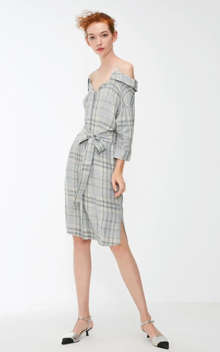 Vero Moda Новое поступление клетчатое платье-комбинация с открытыми плечами и длинными рукавами | 3184SZ502