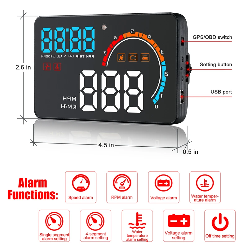  Hud Display Auto OBD2/GPS Head Up Display Auto Projektor Auf Die Windschutzscheibe Geschwindigkeit 