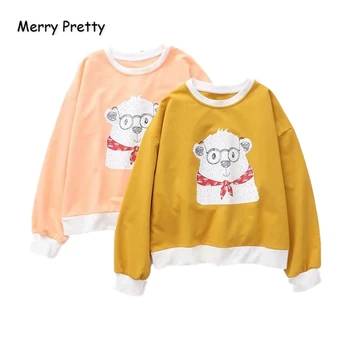 

Merry Pretty Women’s Crop Hoodies Cartoon Bear Print Harajuku Sweatshirts 2019 Winte Long Sleeve Plus Velvet Cute Pullovers