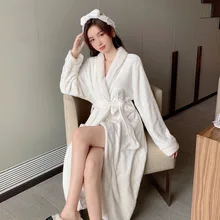 

Autumn and winter sexy nightgown Plush thickened flannel pajamas women's coral velvet simple fashion home clothes bathrobe