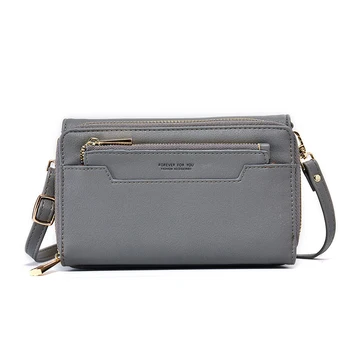 

LILY QUEEN Fashion Women Wallet Purse with Removable Shoulder Strap Multi-pocket Zipper Solid Leather Cross-body Bag