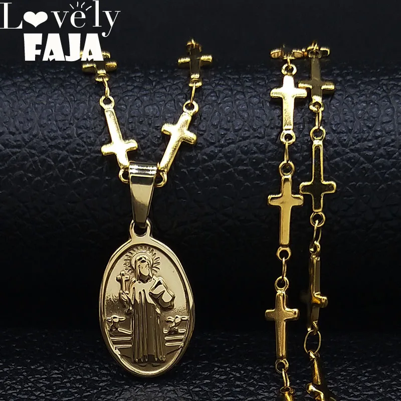 

2019 Fashion Cross Jesus Stainless Steel Chain Necklace for Women Gold Color Necklaces & Pendants Jewerly gargantilla N19571