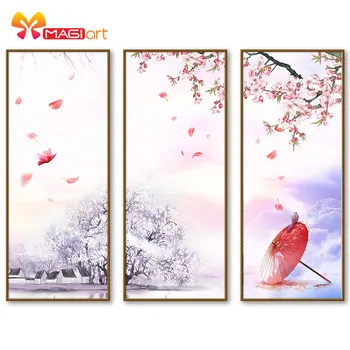 

Cross stitch kits Embroidery needlework sets 11CT water soluble canvas patterns 14C Ancient Chinese style peach blossom-NCMS102