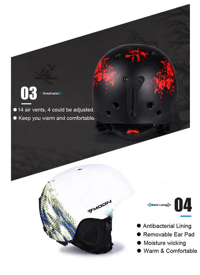 Moon MTV18 PC+ EPS взрослый лыжный шлем для мужчин и женщин Катание на коньках скейтборд шлем снежные виды спорта сноуборд шлемы с очками подарки