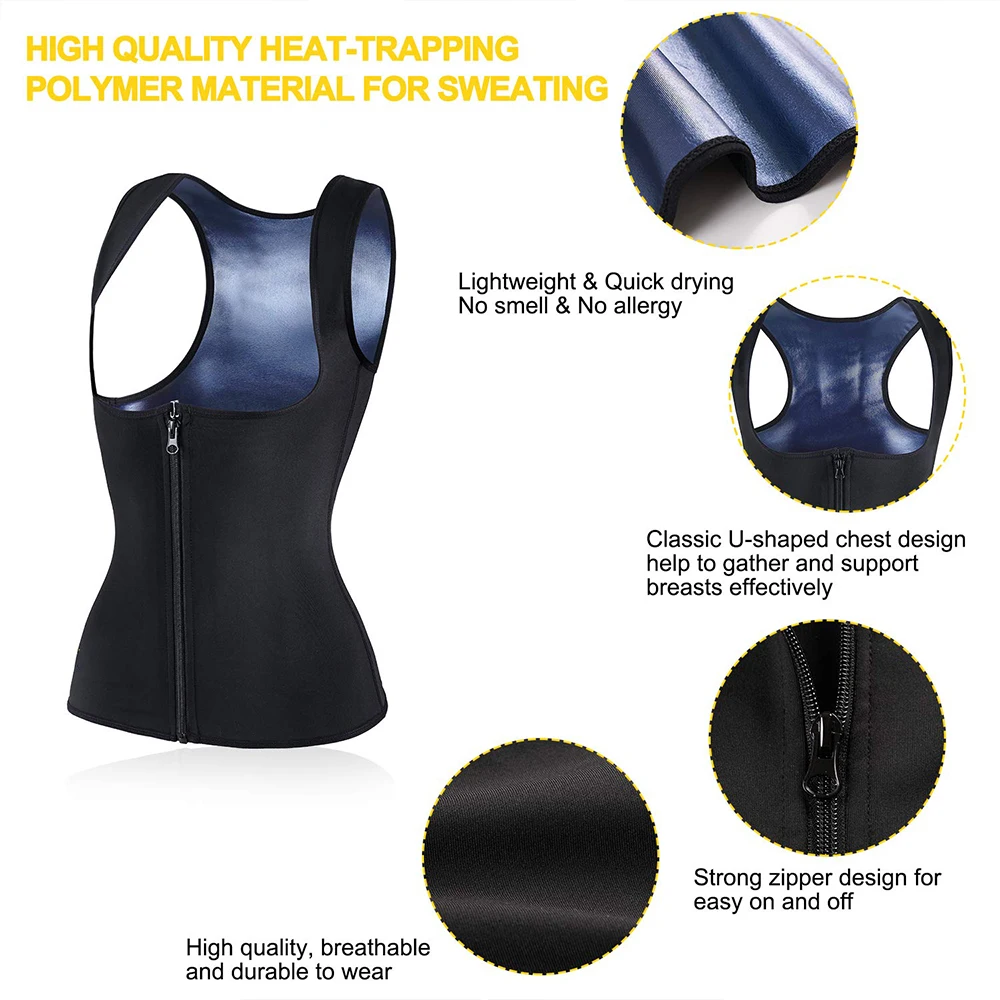 Sweat Vest for Women Workout Training Heat Trapping Zipper Sauna Vest Slimming Tank Top Fat Burn Body Shaper Corset for Women