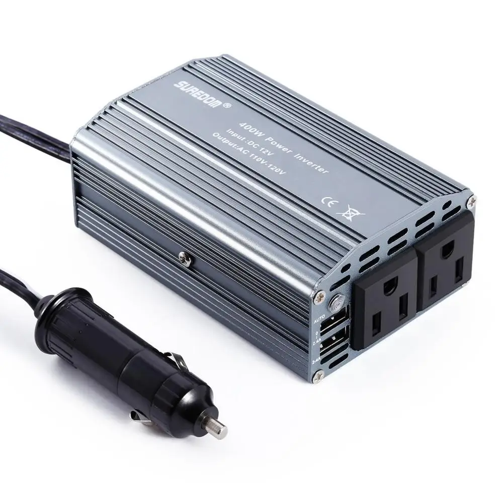 Автомобильный инвертор 400 Вт с 2 розетками и портами USB для зарядки автомобильный