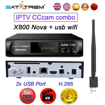 

Satellite Receiver TV Tuner Decoder satxtrem X800 Nova DVB-S2 LNB With Europe Cam Support Powervu HD IPTV Cam combo Rec eptor