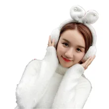 Новинка, милые зимние меховые наушники с рогами для женщин, теплые наушники, подарочные наушники для девочек, наушники с ушками AB348