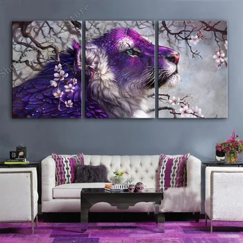 

5D DIY diamond painting 3 pieces of beautiful flower and tiger all square and round diamond cross stitch home decoration FF2530