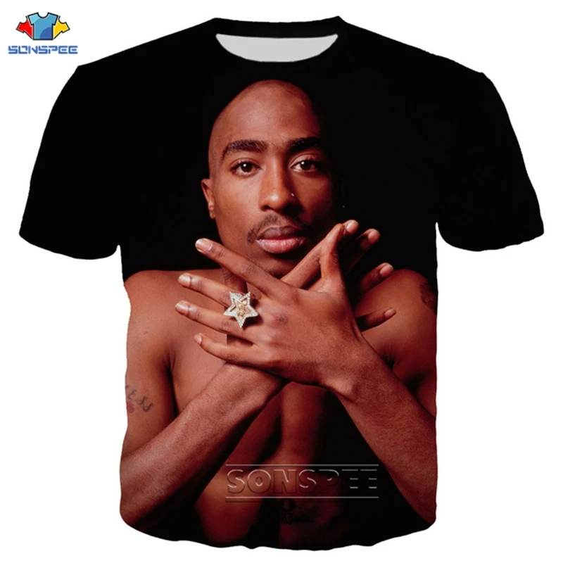 

SONSPEE Hip Hop Rapper 2pac Tupac T Shirt Women 3D Print Casual Star T-Shirts Short Sleeve Streetwear Pullover Men Summer Top