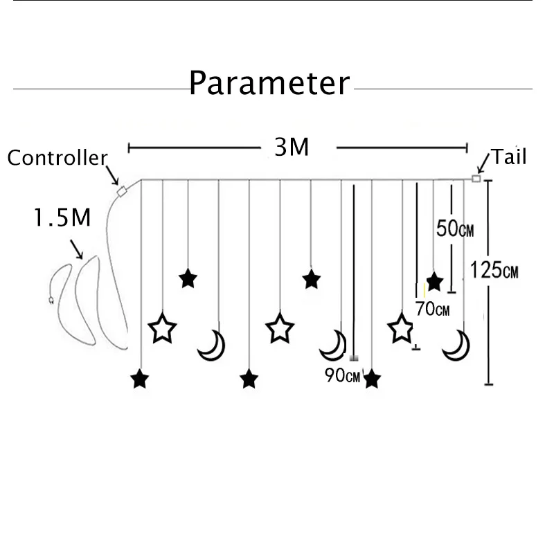 Светильник с пентаграммой, звездой, занавеской, звездой, луной, светодиодный светильник, гирлянда s, свадебная гирлянда, Рождественский светильник, внутренний декоративный светильник - Испускаемый цвет: Star Moon Light
