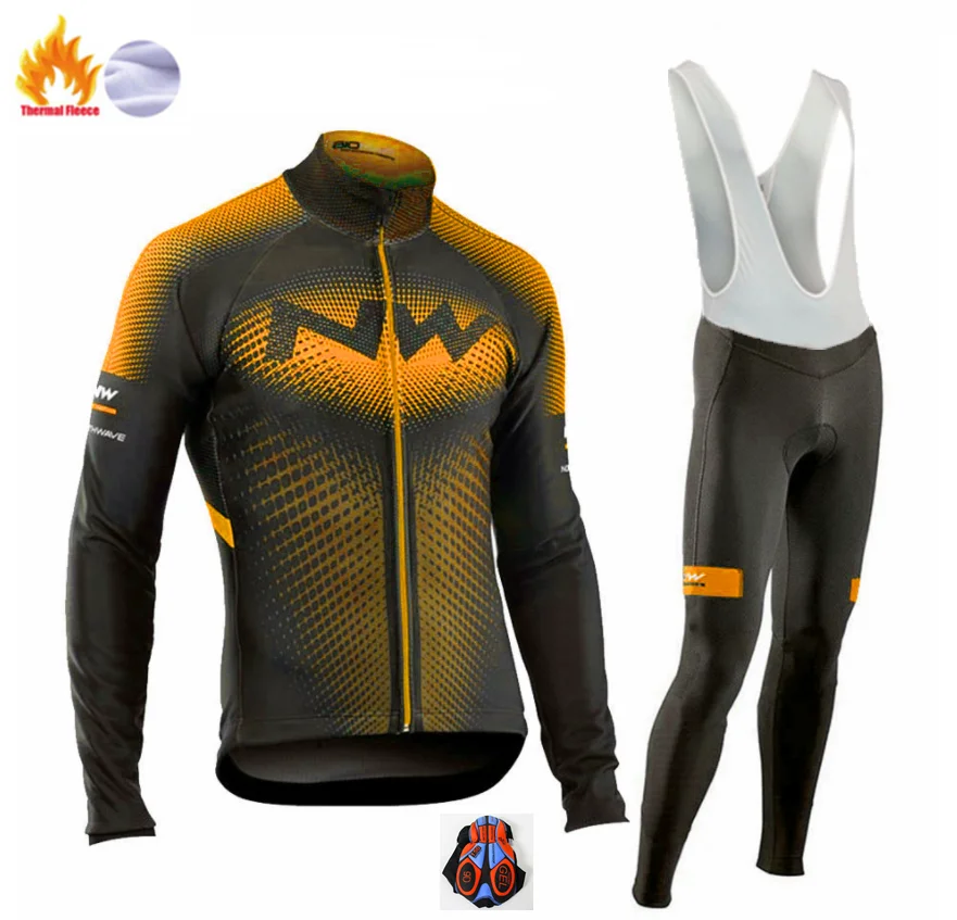 Winter Cycling suit Northwave Pro team Зима с длинным рукавом Велоспорт Джерси комплект MTB велосипед одежда Униформа тепловой флис велосипедный Майо Ropa Ciclismo - Цвет: Winter Cycling suit